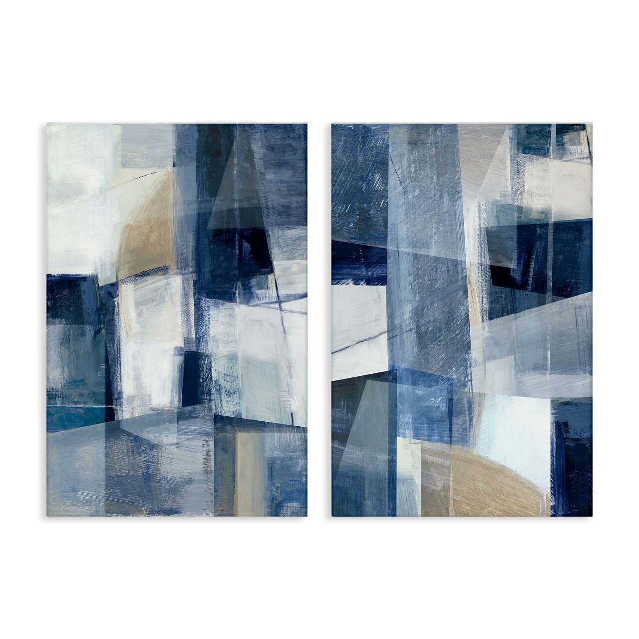 Stupell Industries Blue & Neutral Geometrics 2pc Canvas Wall Art Set Design by Hannah Dawson